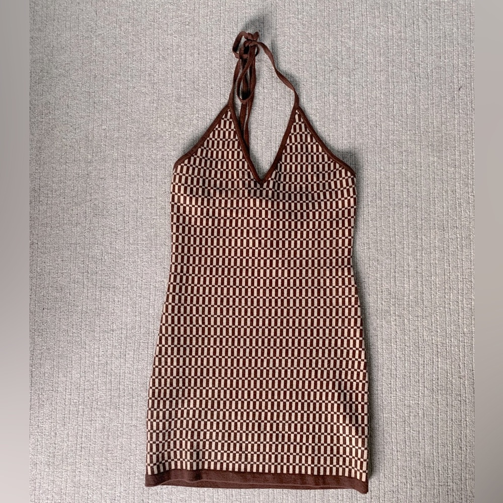 Retro checkered sweater bodycon dress